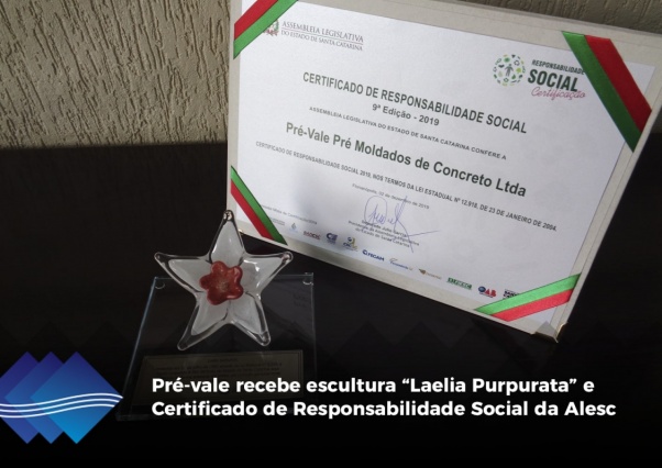 Pré-vale recebe escultura “Laelia Purpurata” e  Certificado de Responsabilidade Social da Alesc Foto 1